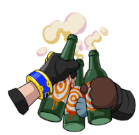 a cartoon of a person holding a bottle of beer