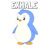 a cartoon penguin with the words exhale written above it