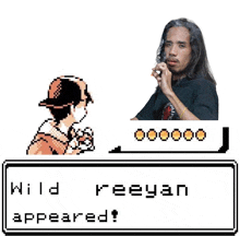 a pixel art of a man smoking a cigarette next to a wild reeyan appeared message