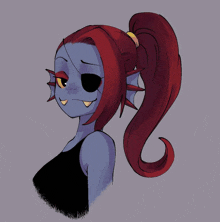 a drawing of a cartoon character with red hair and a ponytail