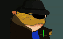 a pixel art drawing of a man wearing a hat and sunglasses with the word monkeys on it