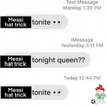 a screenshot of a text message between messi and another person