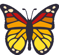 a yellow and red butterfly with white spots on its wings on a white background