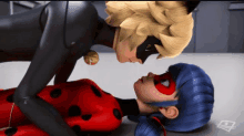 ladybug and cat noir from miraculous ladybug kissing each other