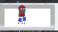 a computer screen shows a drawing of a cartoon character with a red hat