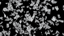 a bunch of money is falling from the sky on a black background