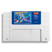 a video game cartridge for mega man x says capcom on it