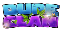 a blue and purple logo for the dude clan