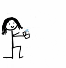 a stick figure is kneeling down and holding a bottle of soap .