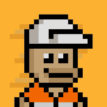 a pixel art drawing of a man wearing a baseball cap