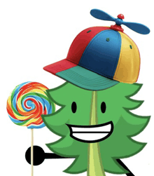 a cartoon character wearing a hat and holding a lollipop and spoon