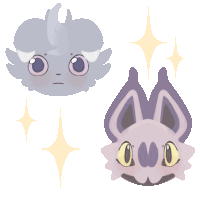 a cartoon drawing of a gray and a purple bat