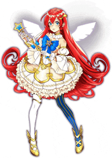 a drawing of a girl with red hair holding a star wand