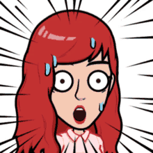 a cartoon of a woman with red hair and a surprised expression on her face