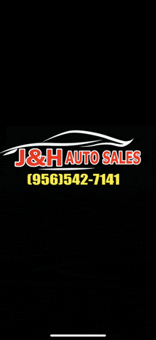 the logo for j & h auto sales shows a car and the phone number .