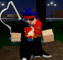 a cartoon character is holding a whip in his hand and wearing sunglasses