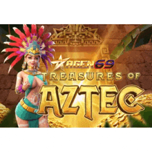 an ad for treasures of aztec shows a woman in a native american headdress