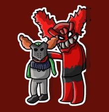 a cartoon drawing of a clown and a knight standing next to each other