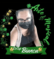 a picture of a woman wearing a mask with the name cocap bianca on it