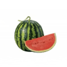 a watermelon with a slice cut out of it on a white background .