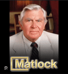 a man in a suit and tie with the name matlock on the bottom