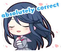 a sticker of a girl that says ' absolutely correct '