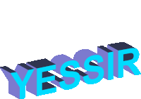 a 3d rendering of the word yessir in purple and blue