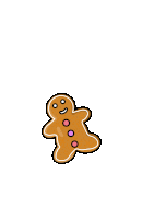 a gingerbread man with a smiling face and dots on his feet