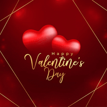 a happy valentine 's day card with two red hearts