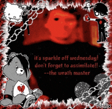 a picture of a care bear with the words " it 's sparkle off wednesday don 't forget to assimilate !! "