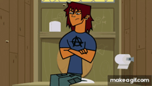 a cartoon character says this sucks in front of a toilet