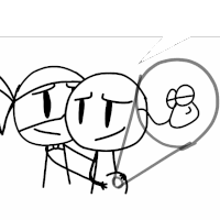 a black and white drawing of two stick figures holding a balloon