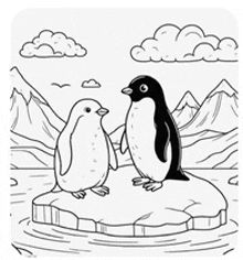 two penguins are sitting on top of a piece of ice in the water .