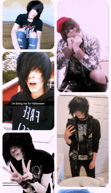 a collage of pictures of a boy with a shirt that says ' i 'm being me for halloween ' on it