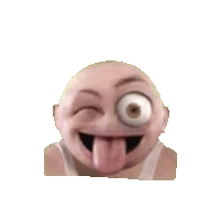 a cartoon character with a big eye is sticking out his tongue and making a funny face .