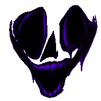 a drawing of a skull with a purple mouth on a white background