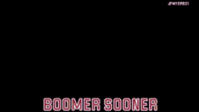 a horse drawn carriage on a football field with the words boomer sooner on the bottom