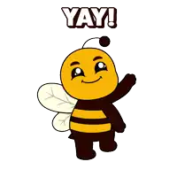 a cartoon of a bee with the word yay written above it