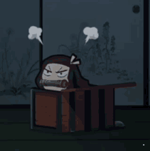 a cartoon character is laying on a table with steam coming out of her mouth