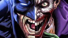 a drawing of batman and the joker with the joker 's mouth open