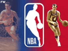 a nba logo with two basketball players on it