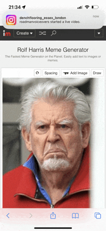 a screenshot of rolf harris meme generator on a cellphone