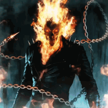 a ghost rider with chains around his neck