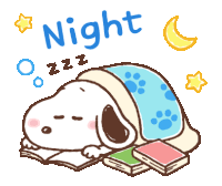 a cartoon of snoopy sleeping under a blanket with the words night zzz above him