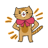 a cartoon cat with a pink bow on its neck