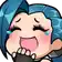 a cartoon character with blue hair is laughing and crying with tears coming out of her eyes .