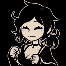 a black and white drawing of a girl with a choker on her neck giving a thumbs up .