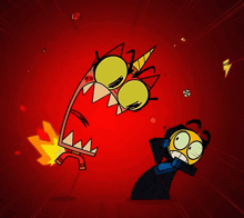 a cartoon character with a horn on his head is standing next to another cartoon character