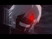 kaneki ken from tokyo ghoul is wearing a mask with red eyes .