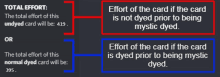 a diagram showing the total effort of the card if the card is dyed prior to being mystic dyed